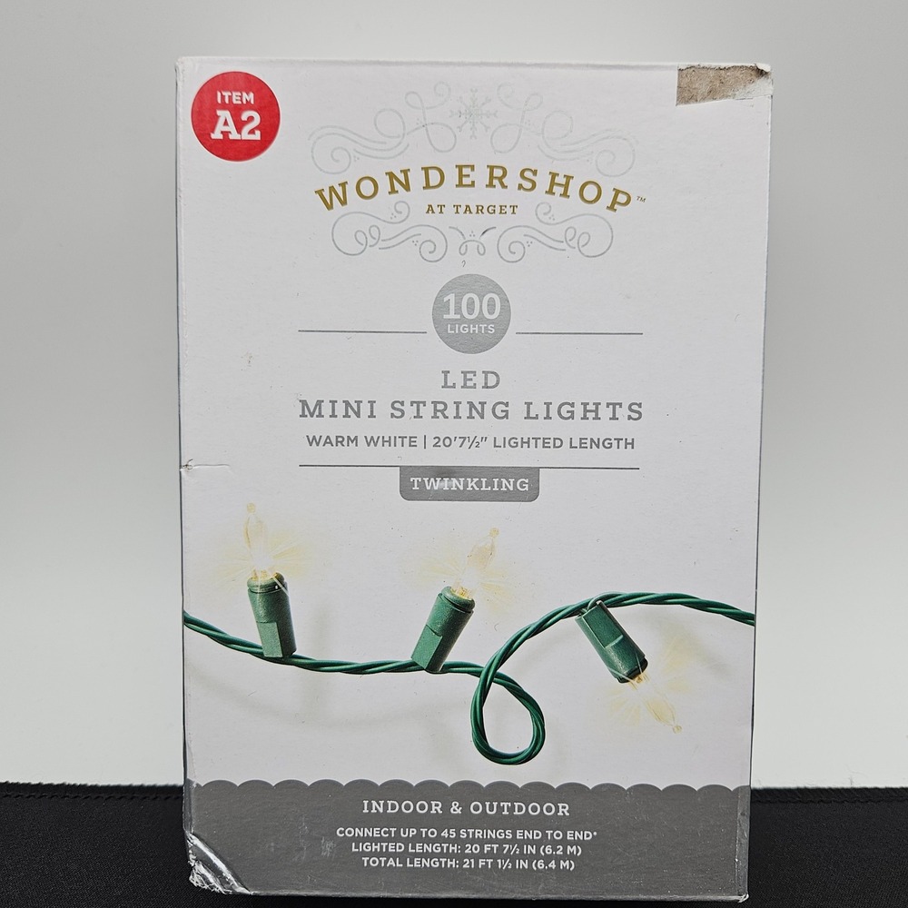Wondershop Target 100 LED Mini String Lights Warm White Twinkling Green Wire‎ A2
